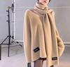 Malha Transfronteiriça Elegante de Comprimento Médio Outono e Inverno Novo Veludo de Mínk Estilo Elegante e Gentil Cachecol Peça de Malha Dupla para Mulheres