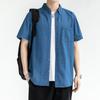 Camisa vaquera de manga corta de verano para hombre, fina, holgada, moderna, de media manga, combinable con todo, con solapa de color liso, de marca moderna.