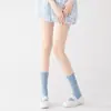 Meias Sociais de Algodão Azuis Finas Respiráveis de Retalhos de Renda Estilo Hot Girl Ballet para Mulheres