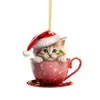 Decoración de Colgante Acrílico 2D Gato Nuevo Producto Transfronterizo Gato Taza de Té Adorno Navideño Dibujo Animado Decoración Creativa