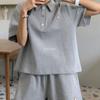 Atacado Europeu e Americano de Roupas Transfronteiriças Camisa Polo Esportiva Cor Pura de Verão Camiseta Shorts Largos Soltos Pg0311