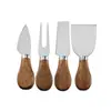 Conjunto de 4 peças de faca e garfo para queijo de aço inoxidável com cabo de madeira, plástico, cabo de carvalho, ferramenta para queijo, manteiga, pizza