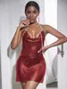Ropa de Mujer Transfronteriza Europea y Americana Amazon Más Vendido Vestido Sexy Dulce y Picante de Lentejuelas Metálicas Falda de Tirantes con Pedrería para Mujer