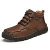 Botas de Cuero de Caña Alta para Hombre con Costuras Hechas a Mano, Zapatos de Algodón Cálido con Forro Polar, Botas de Cuero Retro de Talla Grande para Comercio Exterior, Disponibles para Dropshipping