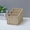 Cesta de Armazenamento Dividida Trançada Rattan Armazenamento de Mesa Retangular Sala de Estar Armazenamento Caixa Organizadora Dividida para Cosméticos