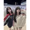 Estilo Nuevo Americano Ins Costuras de Color Contrastante Otoño e Invierno Sudadera Holgada Forrada de Polar Grosor Rayas Cremallera Cárdigan Chaqueta de Moda