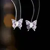 Pendientes de Mariposa de Circonita Super Brillantes con Pasador de Plata S925 Exquisitos de Moda Cobre de Gama Alta Incrustado con Circonita Pendientes Pequeños Morados para Mujer