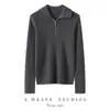 Suéter de alta qualidade com nervuras 100% cashmere puro, zíper parcial na gola alta, corte slim para mulheres, nova blusa de malha base para outono/inverno