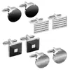 Conjunto de 4 peças Abotoaduras quadradas transfronteiriças da Amazon em liga de zinco redondas com óleo drip esculpidas listradas Abotoaduras de terno para homens