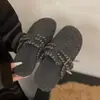 Meias-pantufas Baotou de sola grossa estilo coreano para mulheres, Pantufas de algodão retrô para outono e inverno, Novas pantufas peludas com forro de lã 2025 Birkenstock