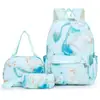 Mochila escolar de tres piezas con estampado de transferencia de calor, superventas transfronteriza, gran capacidad, color sólido, mochila multicapa simple para estudiantes de secundaria