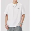 Camiseta Masculina de Algodão Puro Pesado Manga Curta Verão Marca Americana Tendência Solta Casual Versátil Cor Sólida Manga Meia-Manga