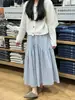 Falda de cuadros azul cielo holgada estilo coreano para adelgazar, modelo 2026 para mujeres petite, falda de retazos con dobladillo grande, falda larga de línea A