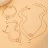 Tobillera Collar Pulsera de Pareja Hueca Sol y Luna Transfronteriza Europea y Americana Juego de Joyería Apilada de Doble Capa Joyería para Mujeres