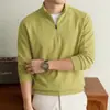 Capa base de manga larga para hombre para otoño e invierno, con cuello semi-alto, color liso, cuello alto de moda, diseño de media cremallera y estilo sudadera casual