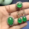 Anillo de calcedonia color hielo al por mayor, pendientes colgantes de calcedonia ajustables, conjunto de joyería para regalo femenino