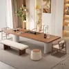 Conjunto Minimalista de Mesa de Chá e Cadeiras de Madeira Sólida Estilo Creme Wabi-Sabi, Estética Estilo Song, Mesa de Chá de Varanda de Luxo Leve para Escritório