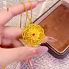 Colgante Antiguo Hueco de Girasol Chapado en Oro con Carácter de Bendición para Mujer, Lujo Ligero Estilo Chino Nuevo Colgante Brújula de Girasol Chapado en Cobre y Oro