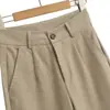 Primavera/Verão 2026 Estilo Old Money Algodão Linho Minimalista Retrô Calça Cáqui Calça Casual Modelagem Solta Perna Larga Reta para Mulheres