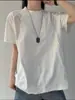 Camiseta Masculina de Verão Gola Redonda Patchwork Costurada de Seda de Gelo Branca de Secagem Rápida com Manga Curta, Estilo Americano, Malha Respirável Esportiva de Meia Manga