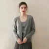 Cardigan de Cashmere Puro Novo Outono e Inverno Feminino Solto de Manga Longa Jaqueta Suéter Versátil Gola V Jaqueta Tricotada Externa