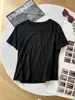 Camiseta de Manga Corta con Cuello Redondo y Falso Botonadura Frontal para Mujer, Nuevo Estilo Verano 2026, Hombro Normal, Elástica, Corte Ajustado, Top Casual
