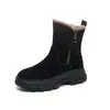 Botas de Neve Femininas 2024 Novo Inverno Algodão Grosso Quente Botas de Cano Curto Casuais Forradas com Lã Botas de Algodão para Exterior Couro Genuíno Cano Alto Sapatos Femininos