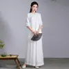 Traje Zen de Lino de Ramio para Mujer para Meditación y Ceremonia del Té Traje Zen con Cuello Cruzado para Laicos en Verano