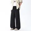 Pantalones Casuales Rectos de Lino Tipo Seda de Hielo con Caída Sencilla para Hombre Verano Estilo Old Money Canalla Guapo Sueltos de Pierna Ancha Largos