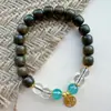 Pulseiras de Sândalo Verde para Homens e Mulheres, Contas Cilíndricas de Sândalo, Pulseiras de Círculo Único, Contas de Rosário para Casais, Contas Budistas, Pulseiras no Atacado