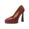 Zapatos de Mujer de Piel de Oveja en Relieve con Punta Impermeables Plataforma Tacón Grueso Estilo Nuevo de Comercio Exterior 2026 Zapatos de Mujer de Suela Gruesa Tacón Ultra Alto Boca Baja