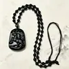 Colar com pingente de zodíaco em obsidiana natural, tamanho médio, corrente de suéter de obsidiana unissex