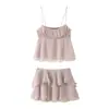 2026 Comércio Exterior Transfronteiriço Estilo Novo de Verão Doce e Suave Top Camisola Franzida + Conjunto de Minissaia Decorativa em Camadas