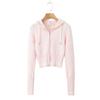 7304-24 Verano Nuevo Estilo Europeo y Americano Niña Rosa Dopamina Spice Girl Sudadera con Capucha y Cremallera Camisa de Punto