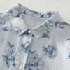 Foto Real de Camisa Azul Floral Nueva de Otoño, Camisa Estampada, Camisa Estampada Artística Francesa, Top Versátil para Mujer