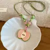 Fresco para el Verano~ Juego de Colgante de Collar con Cuerda Trenzada y Perlas de Cerámica con Forma de Manzana, Joyería con Diseño Dulce y Lindo para Mujeres