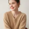 Tricô de Caxemira Outono e Inverno Feminino Gola V Espessado Cor Lisa Peça Básica Tricô Pulôver Solto Casual Tricô com Efeito Emagrecedor