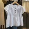 Nuevo Producto de Verano Estilo Coreano Transfronterizo 2026: Camisa a Rayas de Manga Corta Vintage Chic con Diseño Único, Top Versátil para Mujer