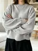 EBay Amazon primavera e outono feminino europeu e americano gola redonda suéter estilo confortável e relaxado cor sólida tricô simples