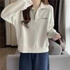 Sudadera de Cuello Polo de Tiro Real Transfronteriza para Mujer Primavera y Otoño Delgada Holgada Nueva Talla Grande Estilo Hong Kong Top Chaqueta de Manga Larga