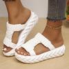 Pantuflas Tejidas Ligeras de Suela Gruesa de Nuevo Tamaño Transfronterizas para Mujer Nuevas Sandalias Romanas Casuales Europeas y Americanas de Lana con Punta Redonda
