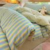 Conjunto de Cama de Algodão Puro Quatro Peças 2025 Novo Simples Roupa de Cama Lençóis de Algodão e Linho Capa de Colcha Conjunto de Roupa de Cama de Três Peças para Dormitório Estudantil