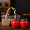 Latas de Chá de Cerâmica Saco de Pano Rattan Trançado Chá Vazio Caixa de Presente Embalagem Vermelho Retro Chá Verde Preto Meio Jin Pu'er Universal Personalização