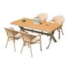 Mesa y Sillas de Malla para Exterior Patio Jardín Hogar Ocio al Aire Libre Villa Jardín Balcón Combinación de Mesa y Sillas con Imitación de Grano de Madera