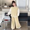 Traje de chaleco de moda de encaje de manga larga estilo coreano para niñas, nuevo en primavera y otoño, estilo occidental, pantalones de pierna ancha, conjunto de tres piezas