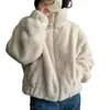 Abrigo de Felpa Imitación Lana de Cordero de Doble Cara 2025 Nuevo Otoño e Invierno Holgado Cuello Alto de Pie Alta Gama Petite Estilo Chanel Top Engrosado