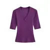 Venta al por mayor de ropa de mujer transfronteriza, estilo europeo y americano, nueva moda primavera 2026, versátil, multicolor, cuello en V, cómoda, manga media, camiseta top
