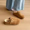 Versão em Couro~ Sapatos Birkenstock com Solado Grosso Aumentadores de Altura para Mulheres, Roupa Externa Outono/Inverno, Chinelos Meio Sapato Slip-on para Pessoas Preguiçosas com Algodão Pelúcia/Fleece