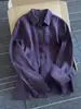 Estilo super popular! Estilo Old Money camisa de botões com lapela em mistura de algodão e linho roxo proteção solar outono deslocamento outerwear versátil