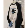 Moletom de Veludo Oversized com Gola Redonda, Raglan Contrastante, Estilo Gatinho para Mulheres, Outono e Inverno 2025, Novo Estilo Quente, Tops Femininos para Primavera e Outono